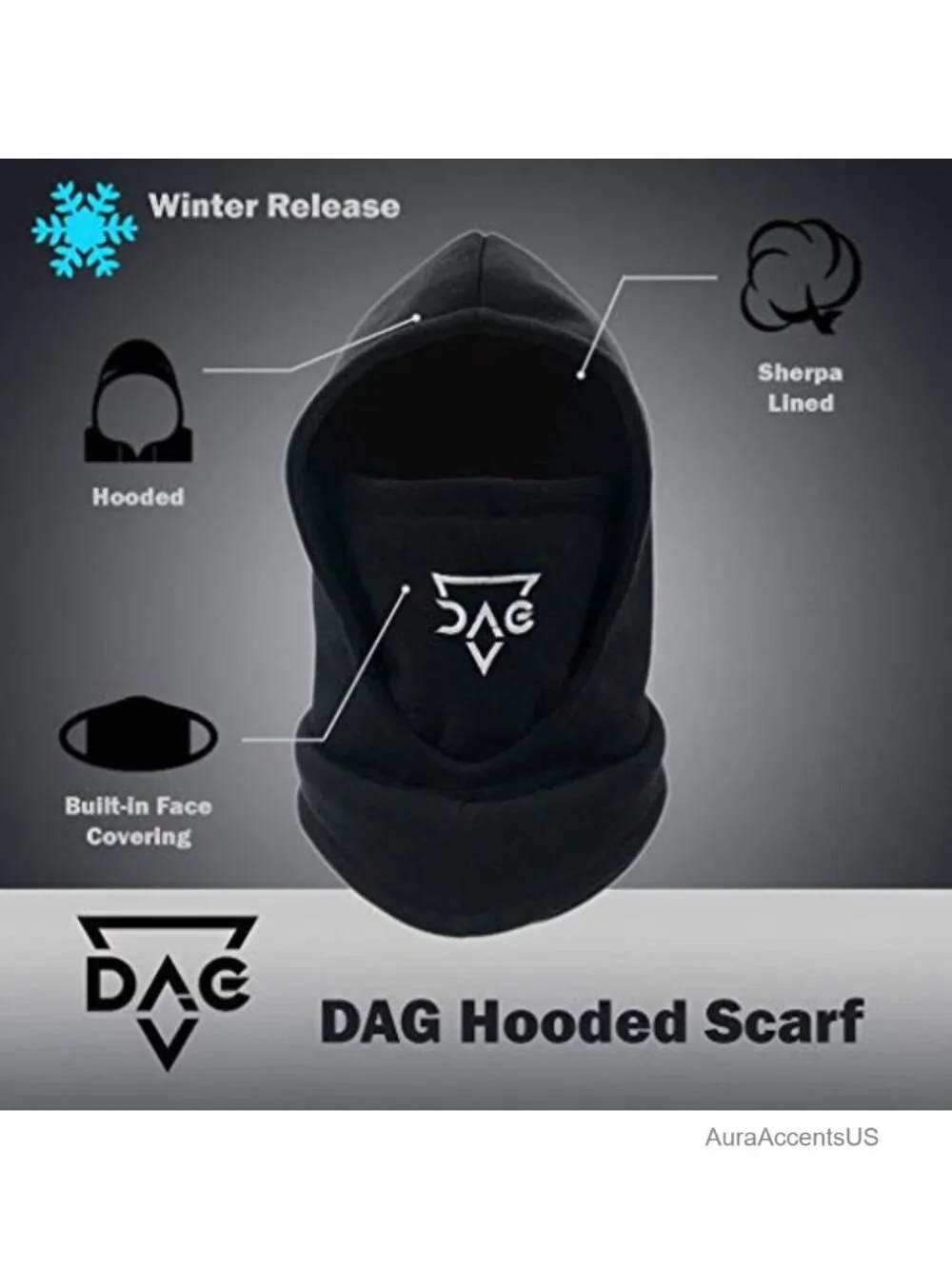 Hooded Scarf with Soft Fleece Lining, Winter Neck Warmer, One Size